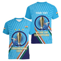 Personalised India Cricket Women V-Neck T-Shirt 2025 Men In Blue 3rd Champions Proud