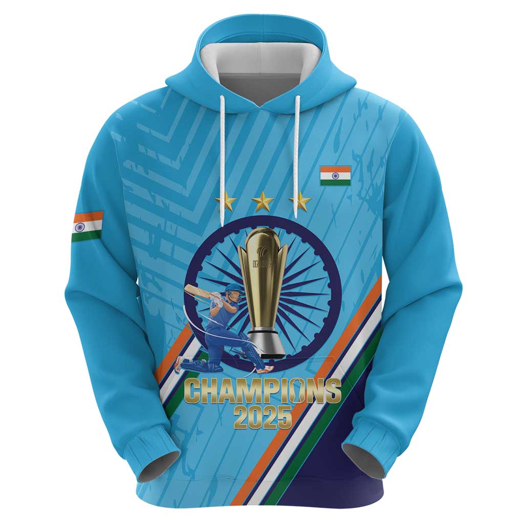 Personalised India Cricket Zip Hoodie 2025 Men In Blue 3rd Champions Proud