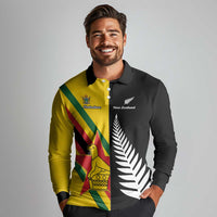 Custom New Zealand and Zimbabwe Long Sleeve Polo Shirt NZ Fern Zim Flag Half Style