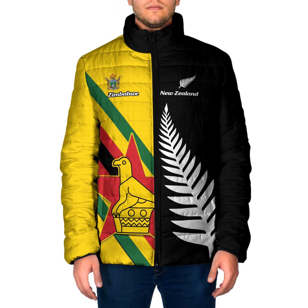 Custom New Zealand and Zimbabwe Padded Jacket NZ Fern Zim Flag Half Style