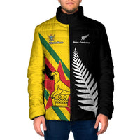 Custom New Zealand and Zimbabwe Padded Jacket NZ Fern Zim Flag Half Style