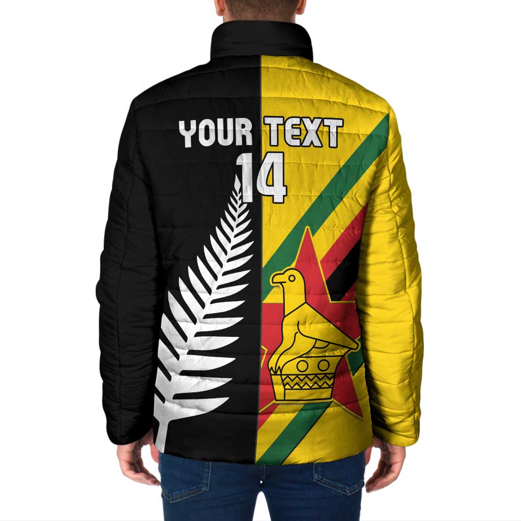 Custom New Zealand and Zimbabwe Padded Jacket NZ Fern Zim Flag Half Style
