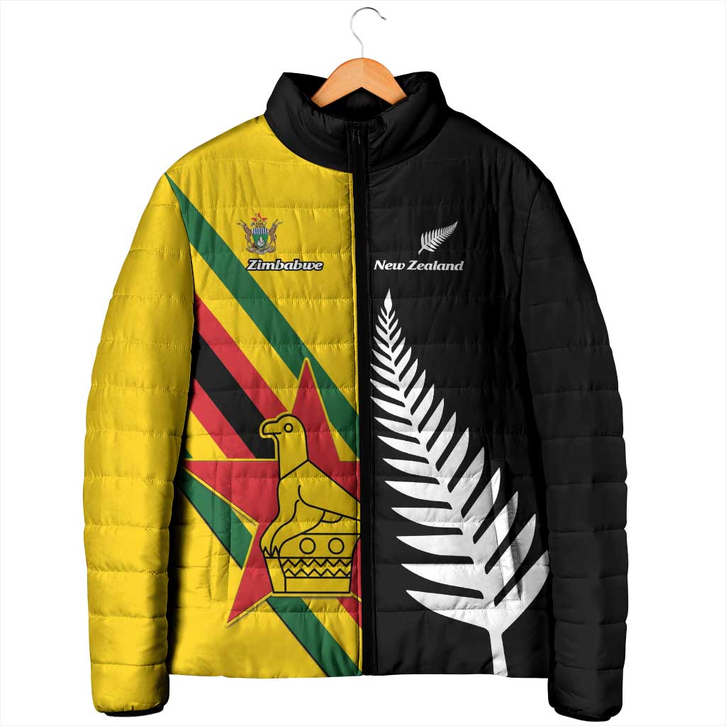 Custom New Zealand and Zimbabwe Padded Jacket NZ Fern Zim Flag Half Style