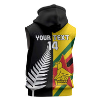 Custom New Zealand and Zimbabwe Sleeveless Zip Hoodie NZ Fern Zim Flag Half Style