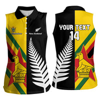 Custom New Zealand and Zimbabwe Women Sleeveless Polo Shirt NZ Fern Zim Flag Half Style