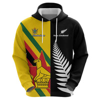 Custom New Zealand and Zimbabwe Zip Hoodie NZ Fern Zim Flag Half Style