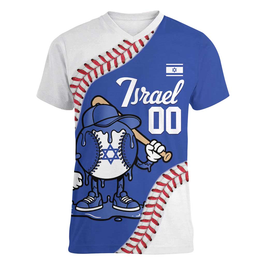 Israel 2026 Baseball Custom Women V-Neck T-Shirt Go Champions Drip Style