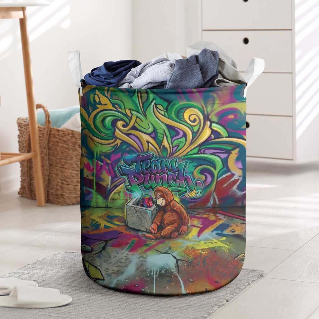 Team Punch The Monkey Laundry Basket Baby Monkey Stay Strong Graffiti Style