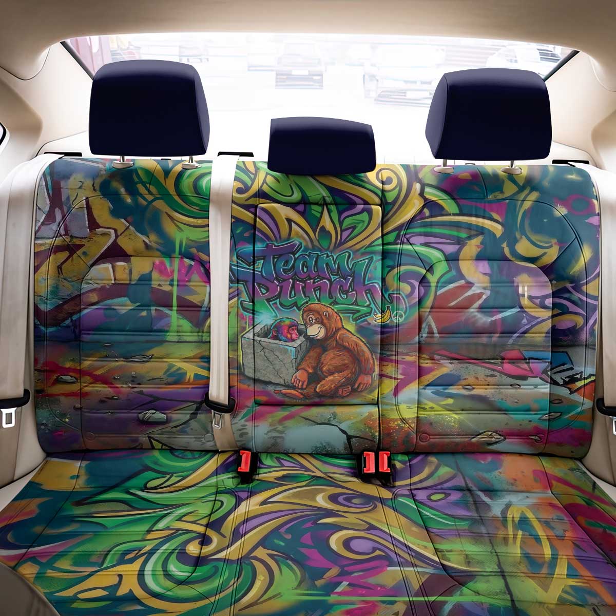 Team Punch The Monkey Back Car Seat Cover Baby Monkey Stay Strong Graffiti Style