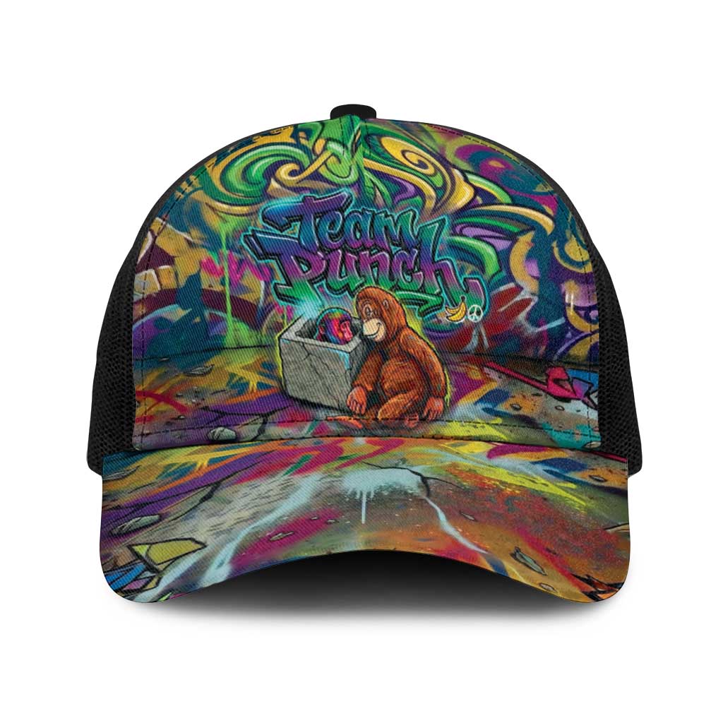Team Punch The Monkey Baseball Net Cap Baby Monkey Stay Strong Graffiti Style