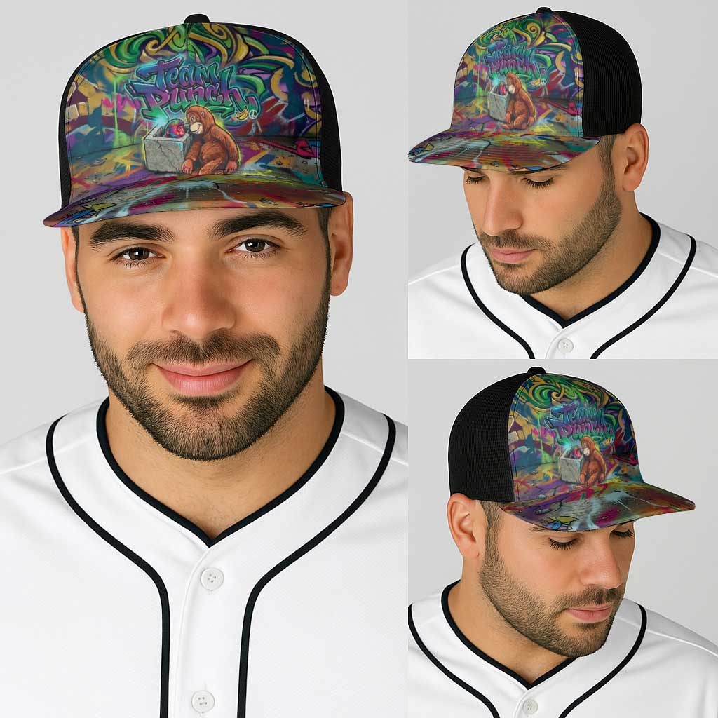 Team Punch The Monkey Baseball Net Cap Baby Monkey Stay Strong Graffiti Style