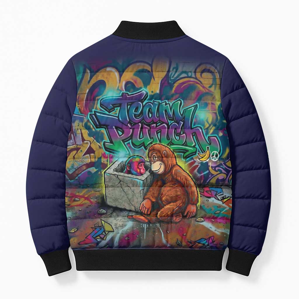 Team Punch The Monkey Bomber Puffer Jacket Baby Monkey Stay Strong Graffiti Style