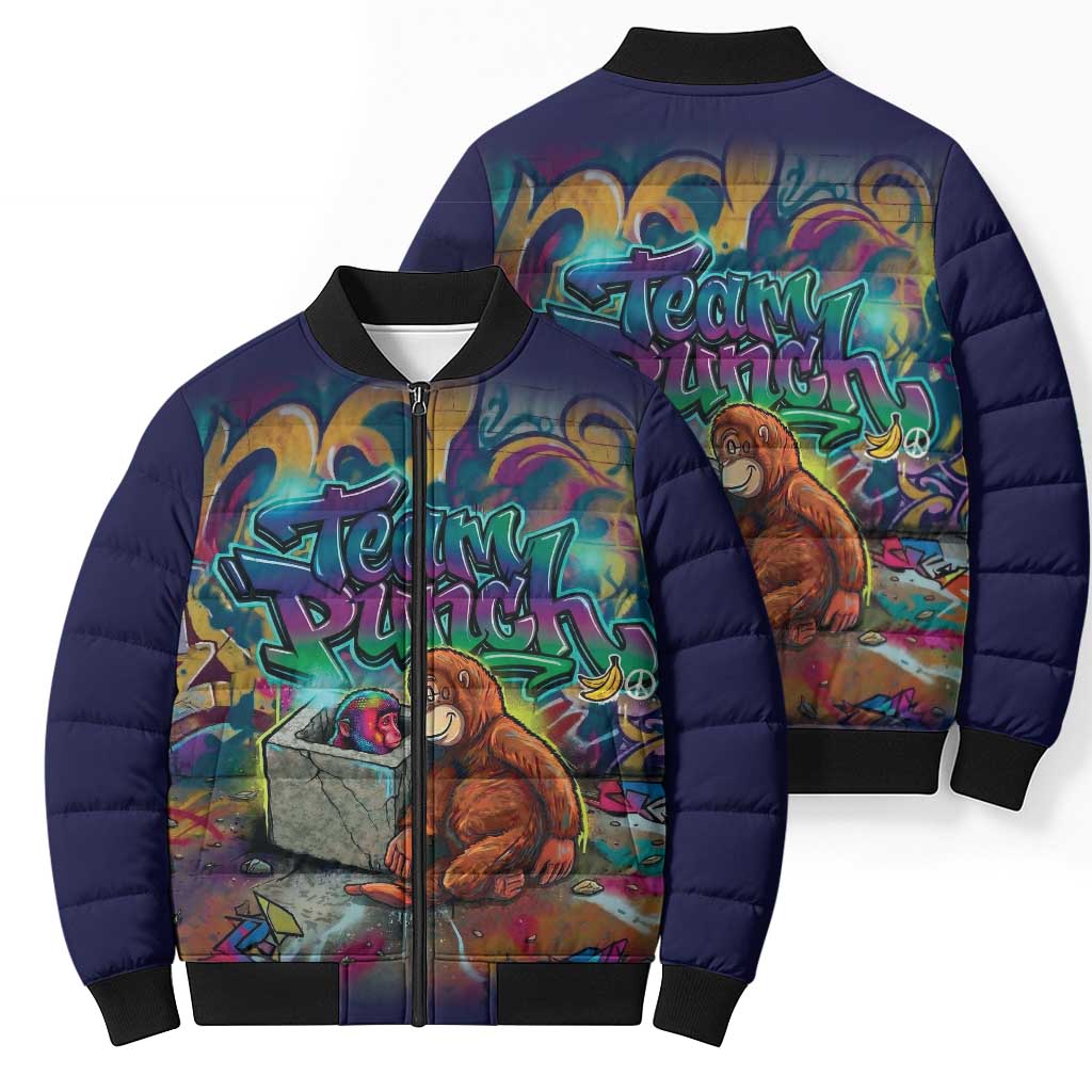 Team Punch The Monkey Bomber Puffer Jacket Baby Monkey Stay Strong Graffiti Style