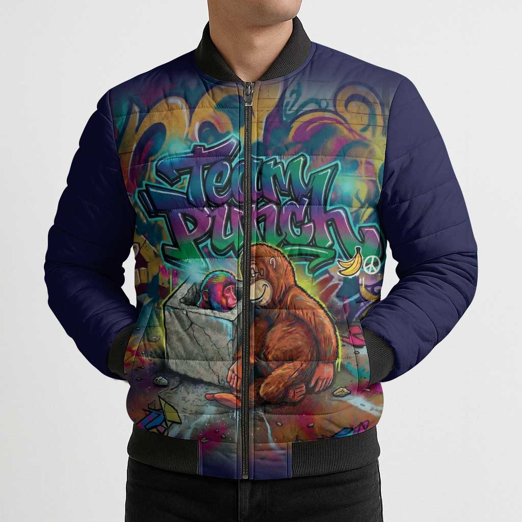 Team Punch The Monkey Bomber Puffer Jacket Baby Monkey Stay Strong Graffiti Style