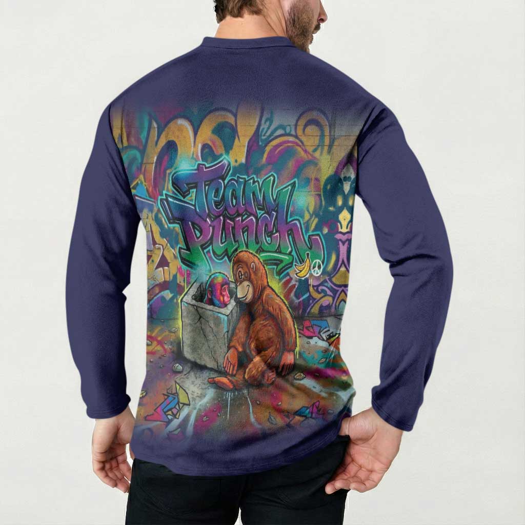 Team Punch The Monkey Button Sweatshirt Baby Monkey Stay Strong Graffiti Style