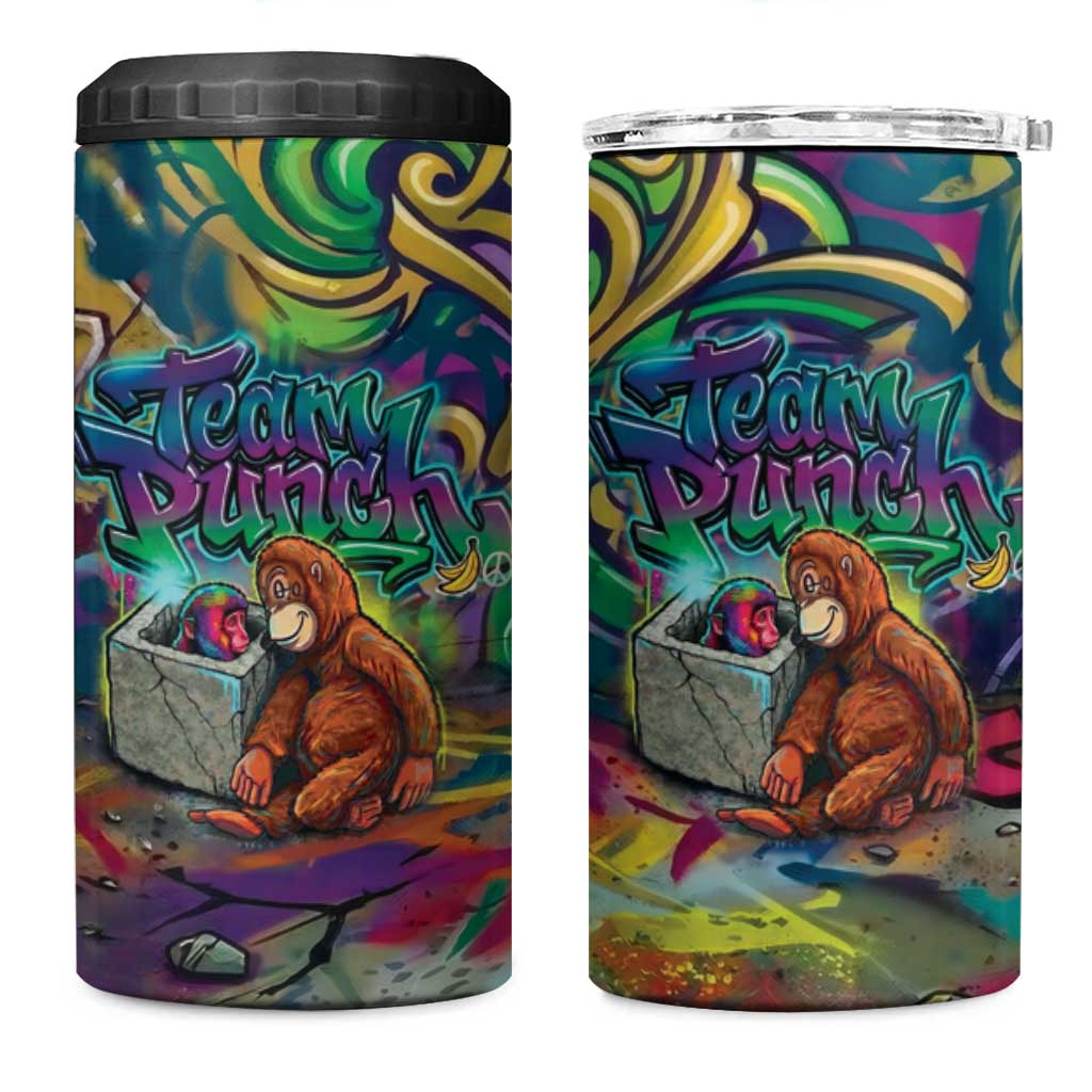 Team Punch The Monkey 4 in 1 Can Cooler Tumbler Baby Monkey Stay Strong Graffiti Style