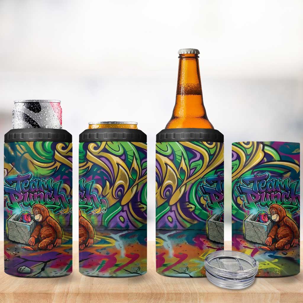 Team Punch The Monkey 4 in 1 Can Cooler Tumbler Baby Monkey Stay Strong Graffiti Style
