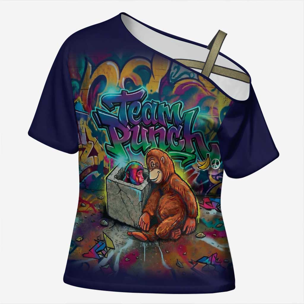 Team Punch The Monkey Cross Shoulder Shirt Baby Monkey Stay Strong Graffiti Style