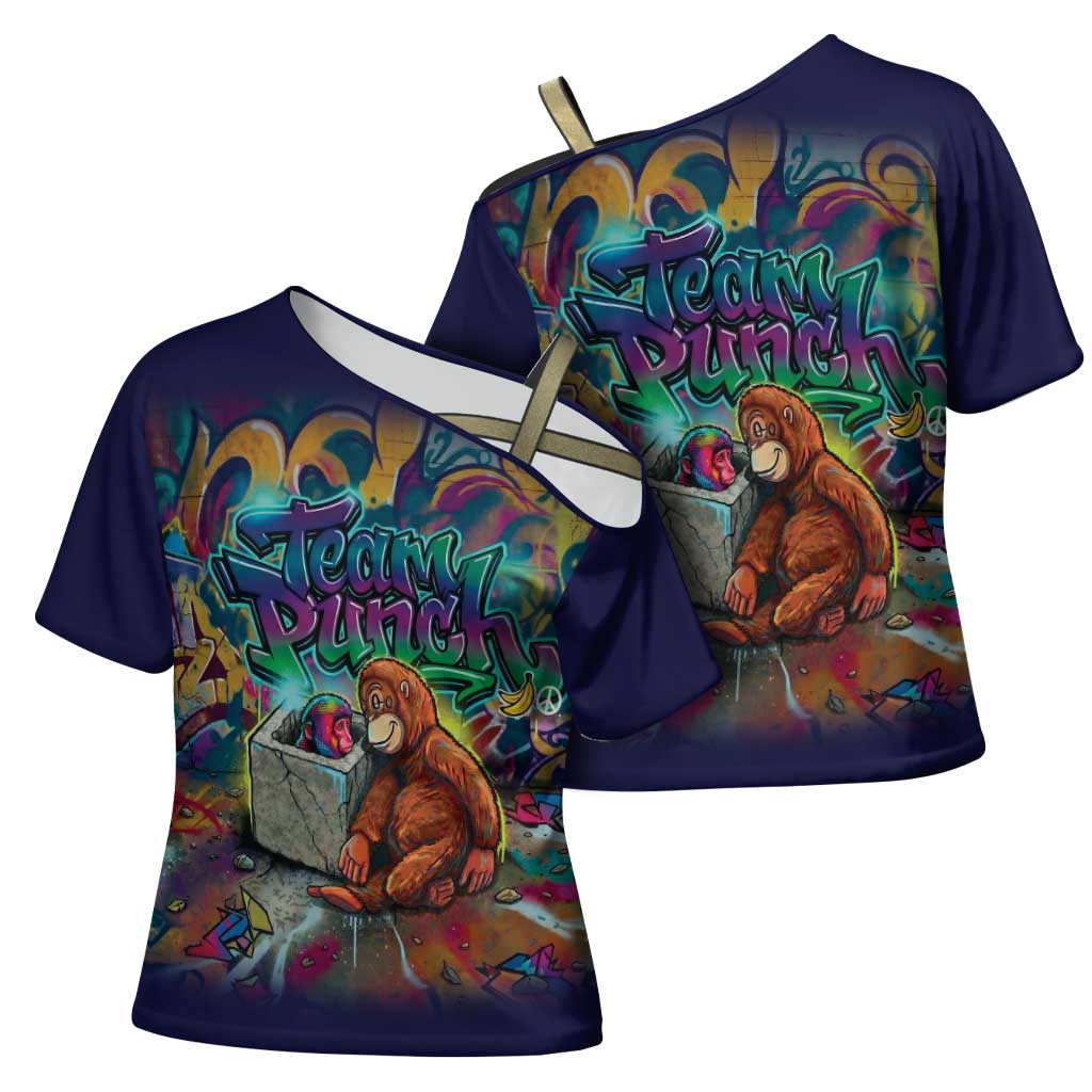 Team Punch The Monkey Cross Shoulder Shirt Baby Monkey Stay Strong Graffiti Style
