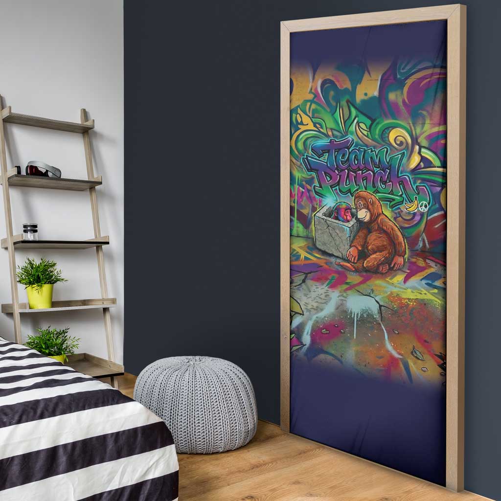 Team Punch The Monkey Door Cover Baby Monkey Stay Strong Graffiti Style