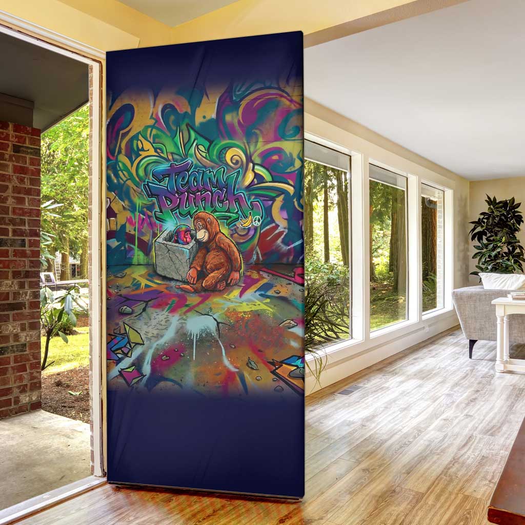Team Punch The Monkey Door Cover Baby Monkey Stay Strong Graffiti Style