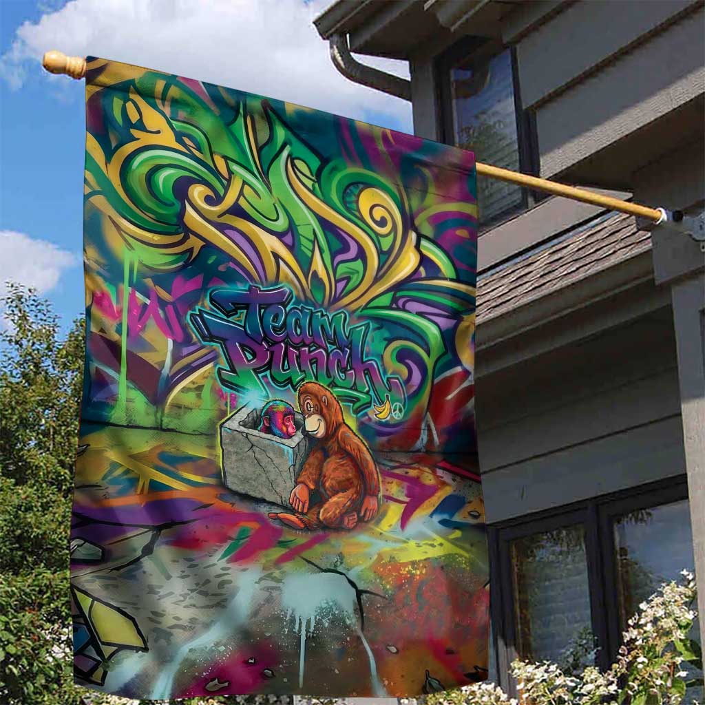 Team Punch The Monkey Garden Flag Baby Monkey Stay Strong Graffiti Style