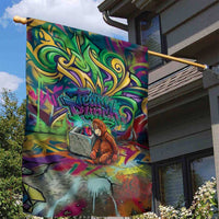 Team Punch The Monkey Garden Flag Baby Monkey Stay Strong Graffiti Style