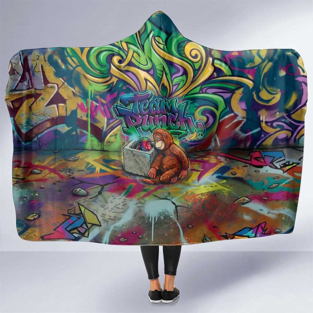 Team Punch The Monkey Hooded Blanket Baby Monkey Stay Strong Graffiti Style