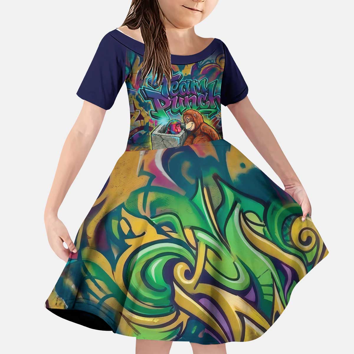 Team Punch The Monkey Kid Short Sleeve Dress Baby Monkey Stay Strong Graffiti Style