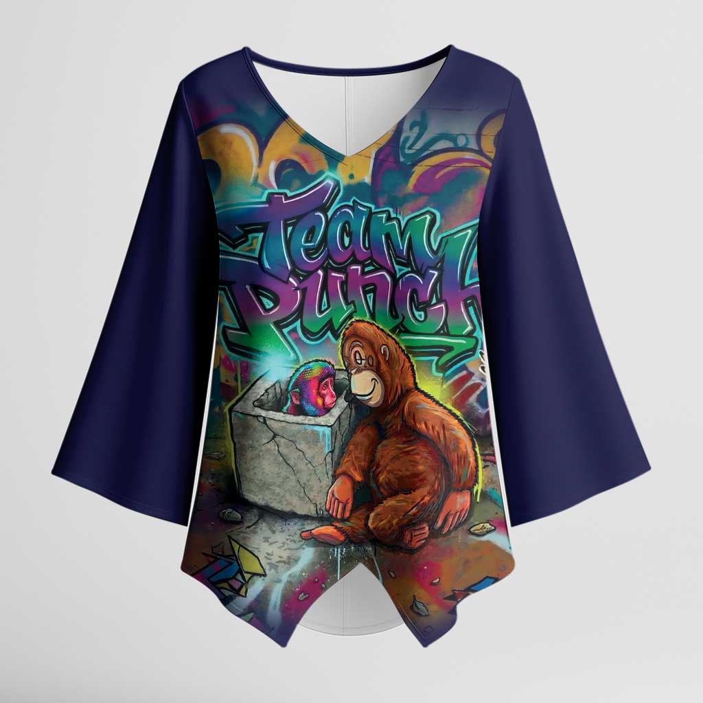 Team Punch The Monkey Kimono Sleeve Blouse Baby Monkey Stay Strong Graffiti Style