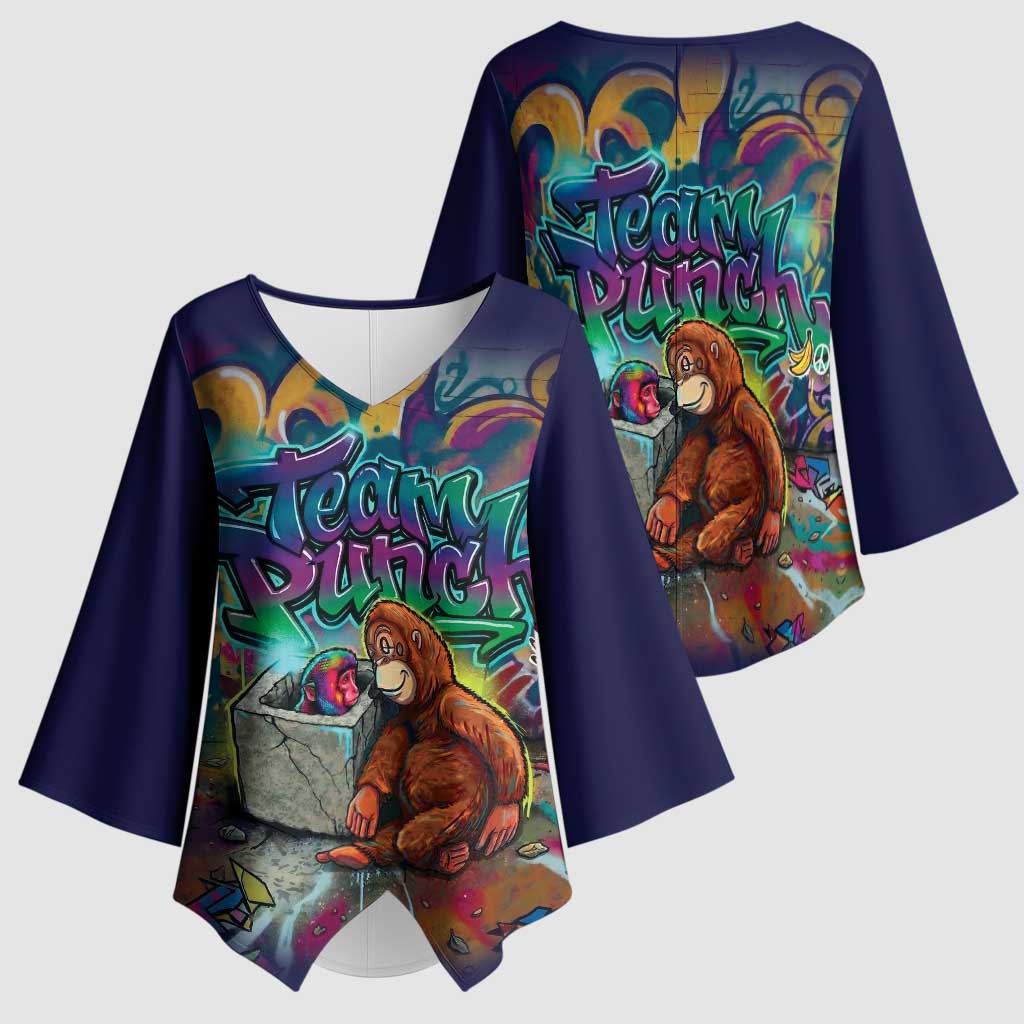 Team Punch The Monkey Kimono Sleeve Blouse Baby Monkey Stay Strong Graffiti Style