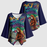 Team Punch The Monkey Kimono Sleeve Blouse Baby Monkey Stay Strong Graffiti Style