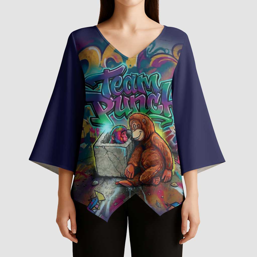 Team Punch The Monkey Kimono Sleeve Blouse Baby Monkey Stay Strong Graffiti Style