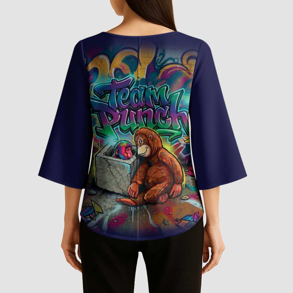 Team Punch The Monkey Kimono Sleeve Blouse Baby Monkey Stay Strong Graffiti Style
