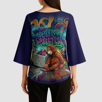 Team Punch The Monkey Kimono Sleeve Blouse Baby Monkey Stay Strong Graffiti Style