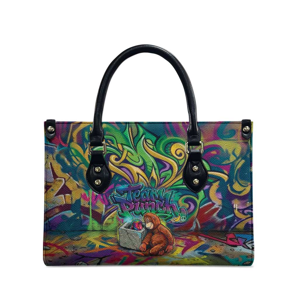Team Punch The Monkey Leather Bag Baby Monkey Stay Strong Graffiti Style