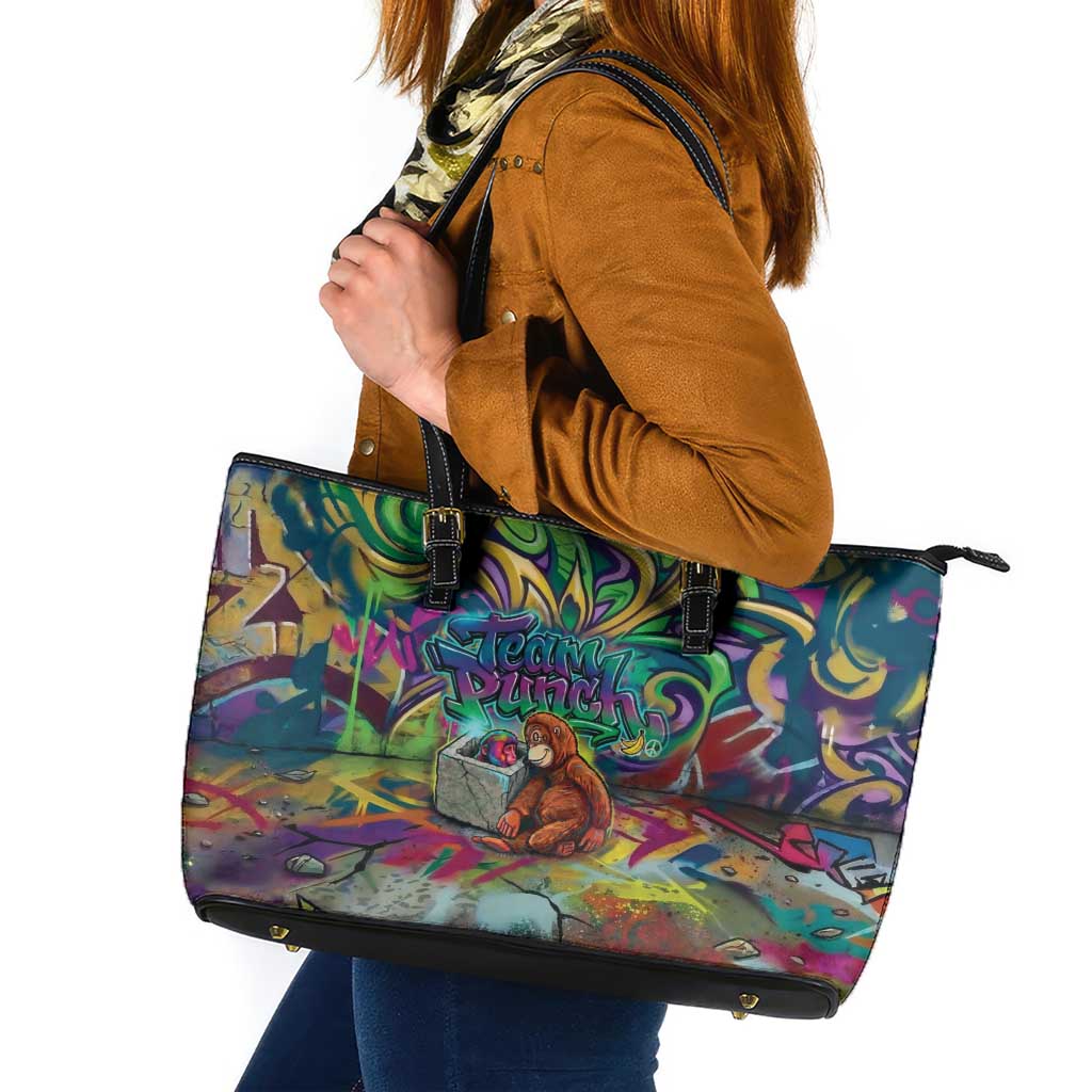 Team Punch The Monkey Leather Tote Bag Baby Monkey Stay Strong Graffiti Style