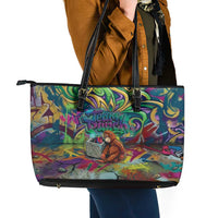 Team Punch The Monkey Leather Tote Bag Baby Monkey Stay Strong Graffiti Style
