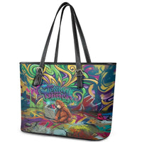 Team Punch The Monkey Leather Tote Bag Baby Monkey Stay Strong Graffiti Style
