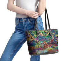 Team Punch The Monkey Leather Tote Bag Baby Monkey Stay Strong Graffiti Style