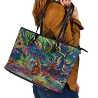 Team Punch The Monkey Leather Tote Bag Baby Monkey Stay Strong Graffiti Style
