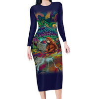 Team Punch The Monkey Long Sleeve Bodycon Dress Baby Monkey Stay Strong Graffiti Style