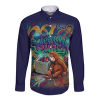Team Punch The Monkey Long Sleeve Button Shirt Baby Monkey Stay Strong Graffiti Style