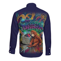 Team Punch The Monkey Long Sleeve Button Shirt Baby Monkey Stay Strong Graffiti Style