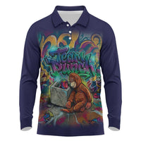 Team Punch The Monkey Long Sleeve Polo Shirt Baby Monkey Stay Strong Graffiti Style