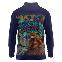 Team Punch The Monkey Long Sleeve Polo Shirt Baby Monkey Stay Strong Graffiti Style