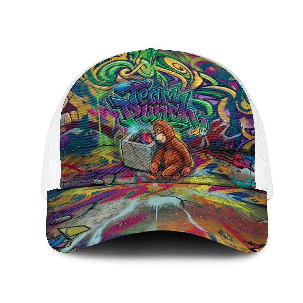 Team Punch The Monkey Mesh Trucker Cap Baby Monkey Stay Strong Graffiti Style