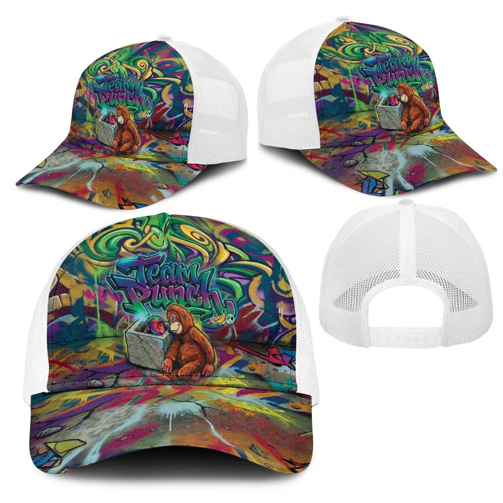 Team Punch The Monkey Mesh Trucker Cap Baby Monkey Stay Strong Graffiti Style