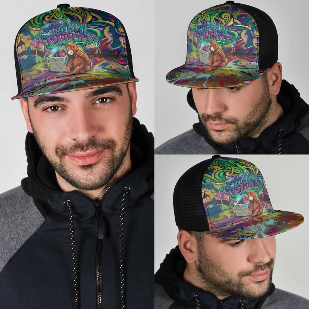 Team Punch The Monkey Mesh Trucker Cap Baby Monkey Stay Strong Graffiti Style
