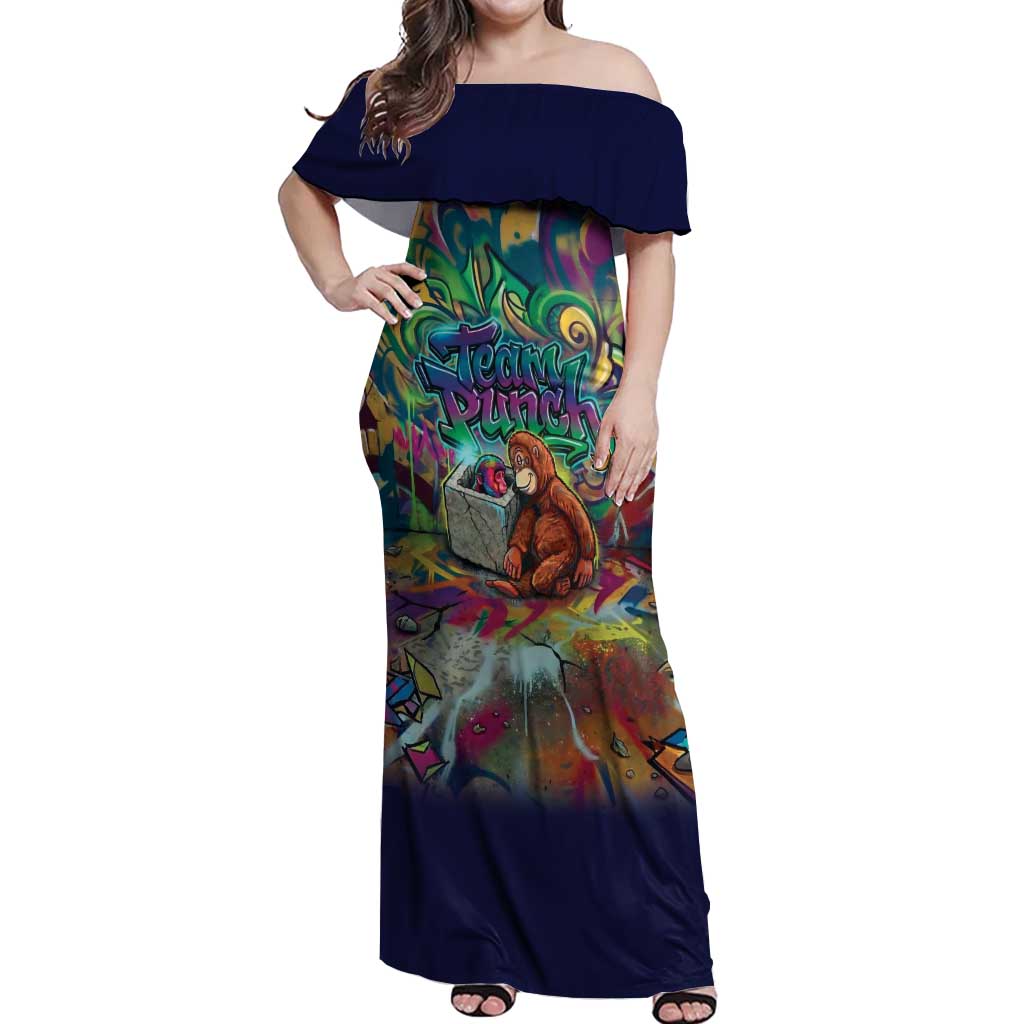 Team Punch The Monkey Off Shoulder Maxi Dress Baby Monkey Stay Strong Graffiti Style